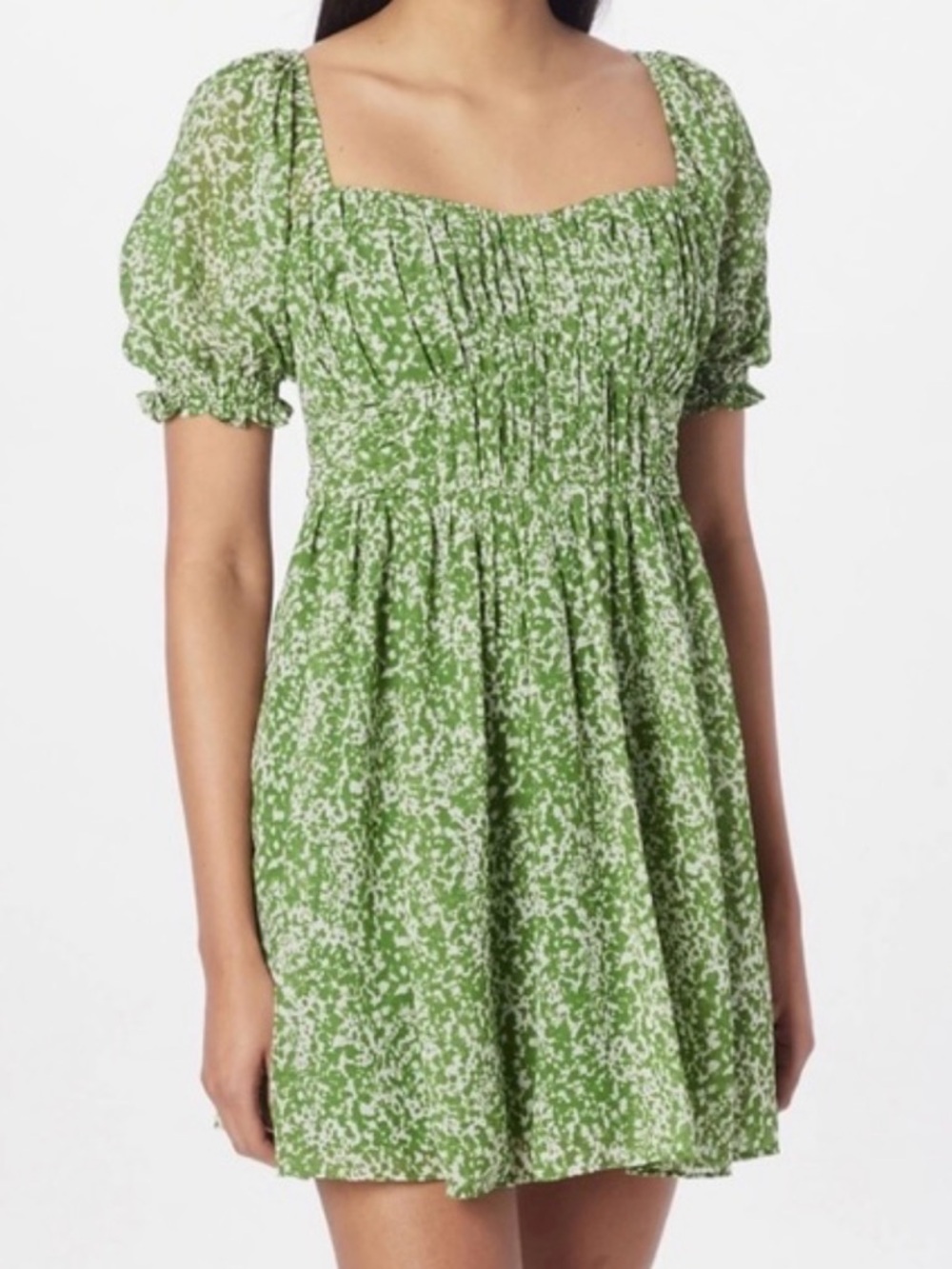 Abercrombie & Fitch Green Floral Puff-Sleeve Mini Dress